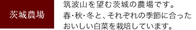 茨城農場　筑波山を望む茨城の農場です。春・秋・冬とそれぞれの季節に合ったおいしい白菜を栽培します。